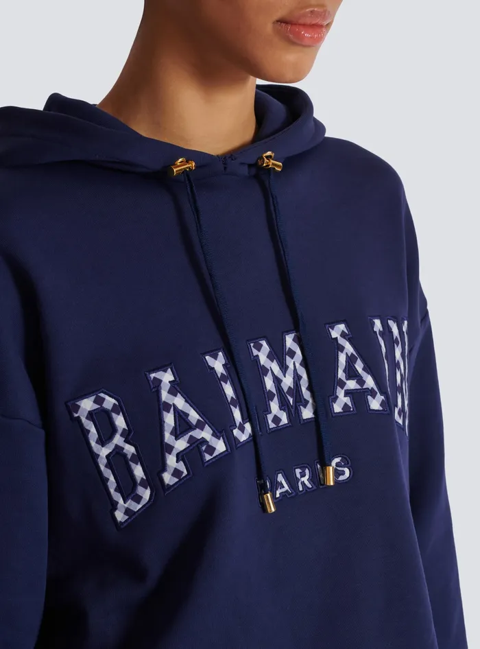 Balmain Sweatshirts Women Paris Gingham Hoodie Navy