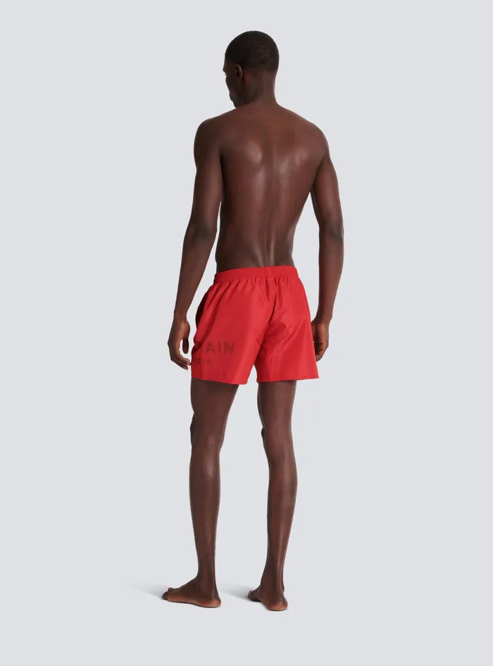 Balmain Swimwear Men Printed Paris Swim Shorts Red
