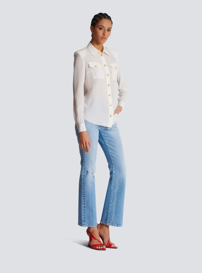 Balmain Tops And Shirts Women Crepe De Chine Shirt White