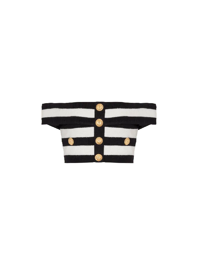 Balmain Tops And Shirts Women Twotone Offtheshoulder Top Black