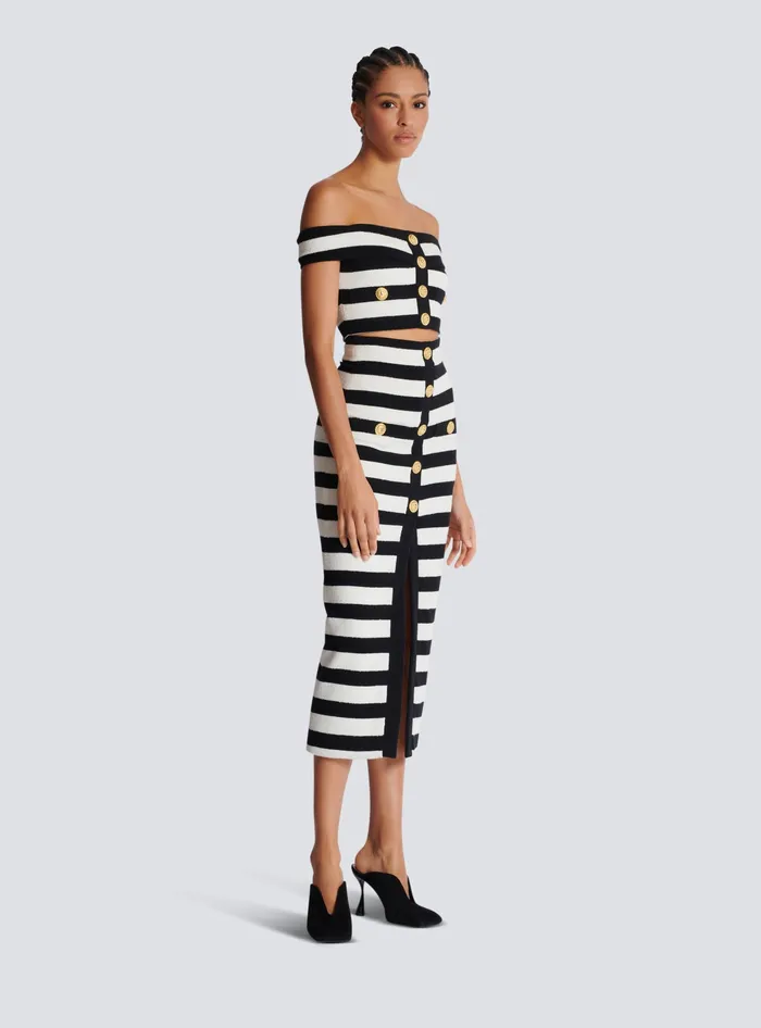 Balmain Tops And Shirts Women Twotone Offtheshoulder Top Black