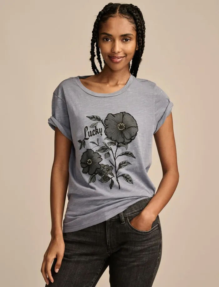 Beaded Lucky Floral Classic Crew Tempest Women Lucky Brand Graphic Tees