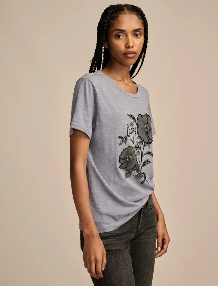 Beaded Lucky Floral Classic Crew Tempest Women Lucky Brand Graphic Tees