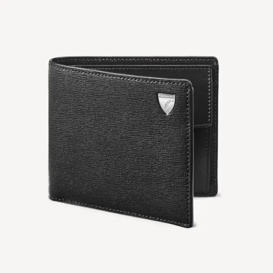 Billfold Coin Wallet Black Saffiano and Smooth Black Men Aspinal Of London Billfold Wallets