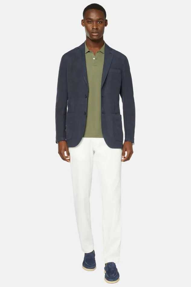 Blazers Men Boggi Milano Blue TencelLinenCotton Jacket Blue