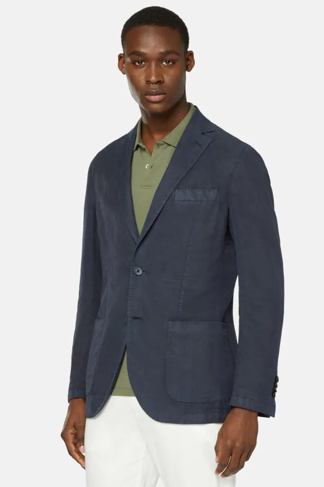 Blazers Men Boggi Milano Blue TencelLinenCotton Jacket Blue Blazers Men Boggi Milano Blue TencelLinenCotton Jacket Blue