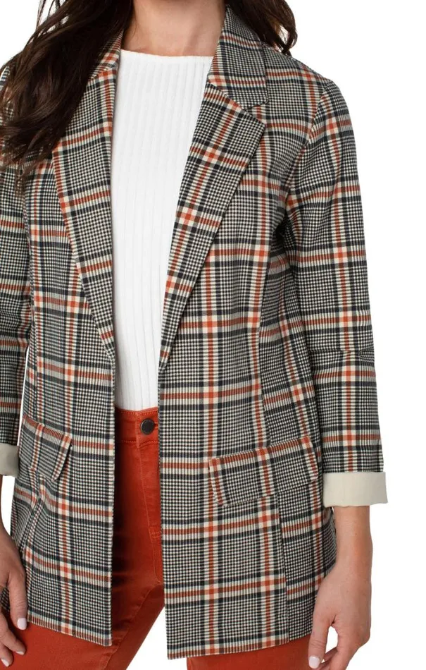 BLAZERS Women Liverpool Los Angeles BOYFRIEND BLAZER WITH PATTERN Black Cinnamon Tartan Plaid