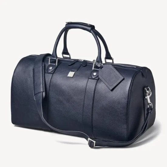 Boston Leather Travel Bag Navy Pebble Men Aspinal Of London Travel Bags