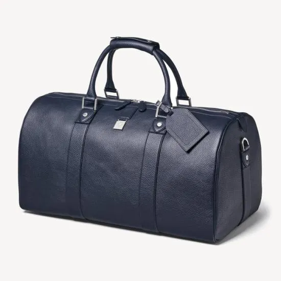 Boston Leather Travel Bag Navy Pebble Men Aspinal Of London Travel Bags