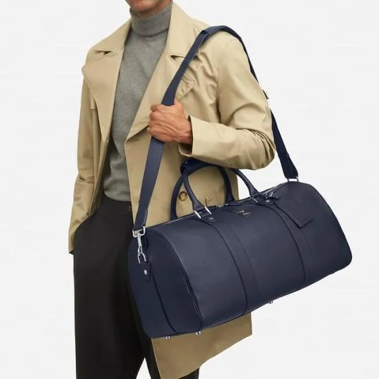 Boston Leather Travel Bag Navy Pebble Men Aspinal Of London Travel Bags
