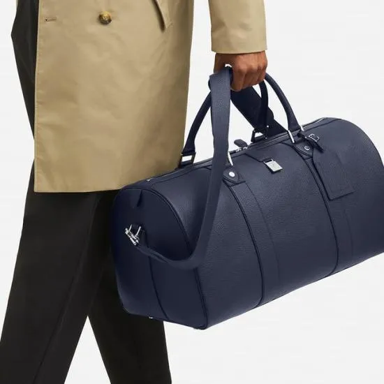 Boston Leather Travel Bag Navy Pebble Men Aspinal Of London Travel Bags