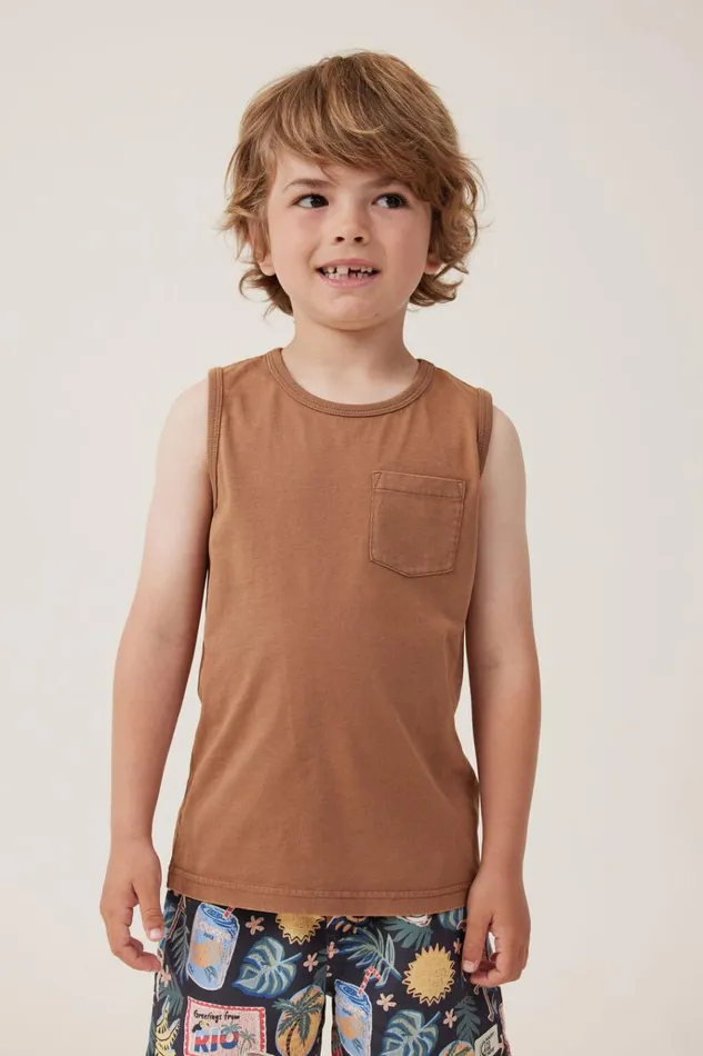 Boys Tops and TShirts Cotton On The Essential Tank Coco Jumbo Wash