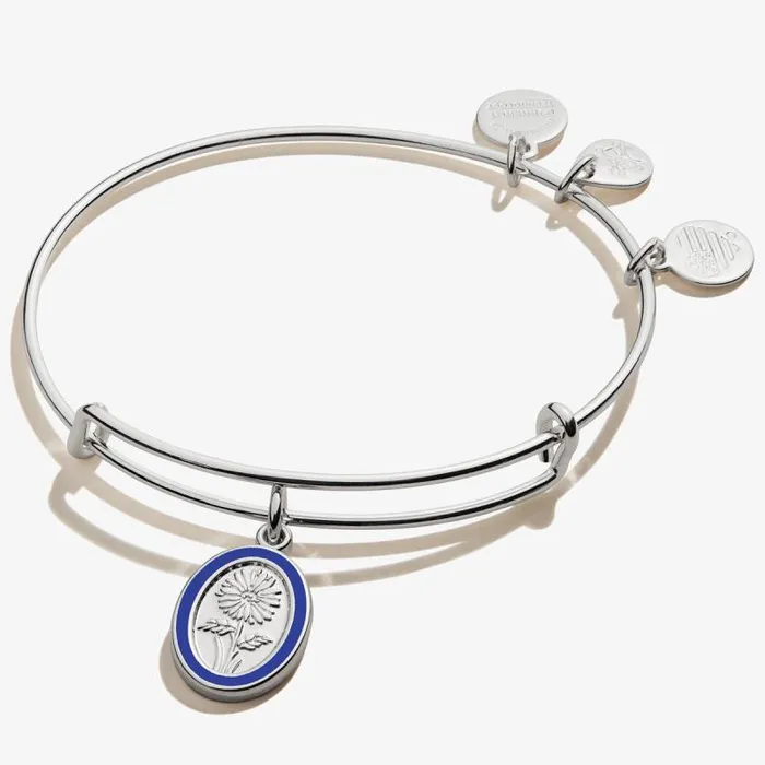 Bracelets Women Alex And Ani September Aster Flower Charm Bangle Shiny Silver