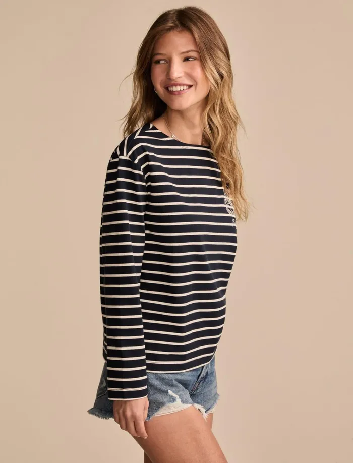 Breton Long Sleeve Tee Navy Stripe Women Lucky Brand Knit Tops