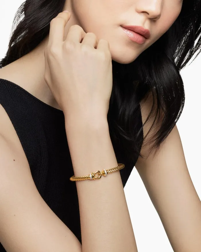 Buckle Cablespira Bracelet In 18K Yellow Gold With Diamonds 5mm Women David Yurman Bangle Buckle Cablespira Bracelet In 18K Yellow Gold With Diamonds 5mm Women David Yurman Bangle