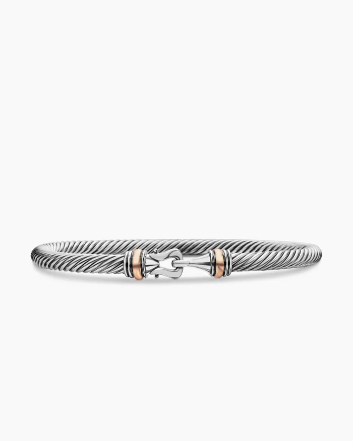 Buckle Classic Cable Bracelet In Sterling Silver With 18K Rose Gold 4mm Women David Yurman Bangle Buckle Classic Cable Bracelet In Sterling Silver With 18K Rose Gold 4mm Women David Yurman Bangle