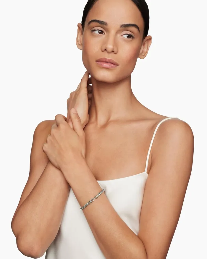 Buckle Classic Cable Bracelet In Sterling Silver With 18K Rose Gold 4mm Women David Yurman Bangle Buckle Classic Cable Bracelet In Sterling Silver With 18K Rose Gold 4mm Women David Yurman Bangle