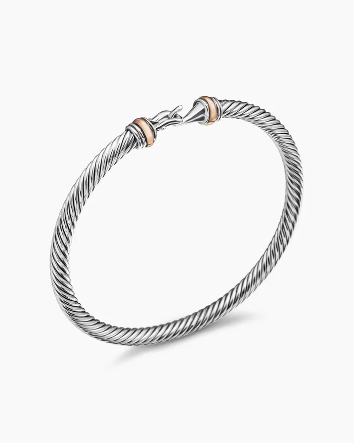 Buckle Classic Cable Bracelet In Sterling Silver With 18K Rose Gold 4mm Women David Yurman Bangle Buckle Classic Cable Bracelet In Sterling Silver With 18K Rose Gold 4mm Women David Yurman Bangle