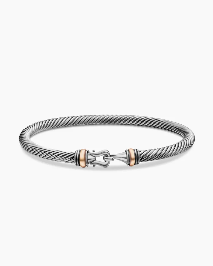 Buckle Classic Cable Bracelet In Sterling Silver With 18K Rose Gold 4mm Women David Yurman Bangle Buckle Classic Cable Bracelet In Sterling Silver With 18K Rose Gold 4mm Women David Yurman Bangle