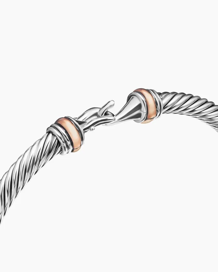 Buckle Classic Cable Bracelet In Sterling Silver With 18K Rose Gold 4mm Women David Yurman Bangle Buckle Classic Cable Bracelet In Sterling Silver With 18K Rose Gold 4mm Women David Yurman Bangle