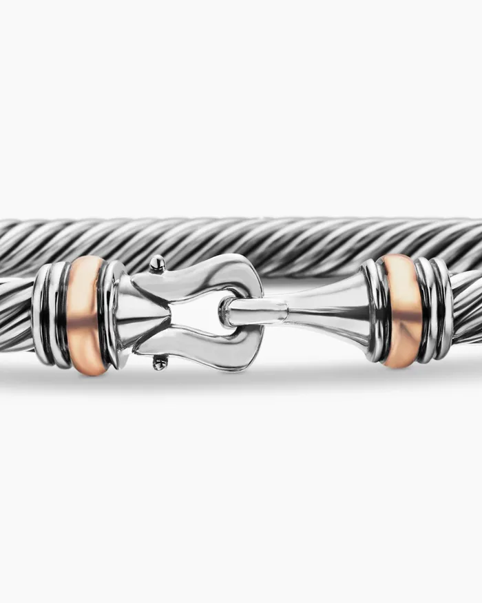 Buckle Classic Cable Bracelet In Sterling Silver With 18K Rose Gold 4mm Women David Yurman Bangle Buckle Classic Cable Bracelet In Sterling Silver With 18K Rose Gold 4mm Women David Yurman Bangle