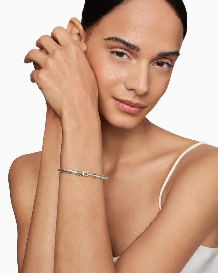 Buckle Classic Cable Bracelet In Sterling Silver With 18K Rose Gold 4mm Women David Yurman Bangle Buckle Classic Cable Bracelet In Sterling Silver With 18K Rose Gold 4mm Women David Yurman Bangle