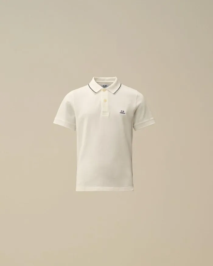 CP Company Clothing 23 U16 Stretch Piquet Striped Collar Polo Gauze White 8211 Kids