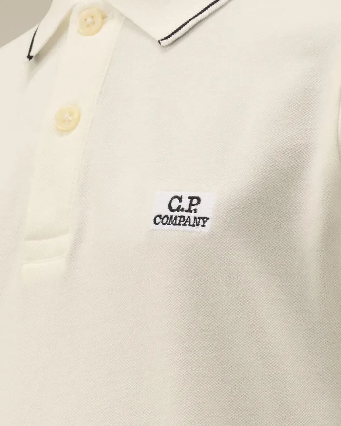 CP Company Clothing 23 U16 Stretch Piquet Striped Collar Polo Gauze White 8211 Kids