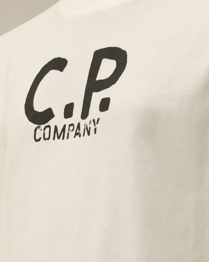CP Company Clothing 48 U16 Cotton Jersey 301 Printed Logo TShirt Gauze White 8211 Kids