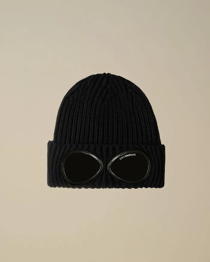 CP Company Hats Extra Fine Merino Wool Goggle Beanie Total Eclipse Blue 8211 Man