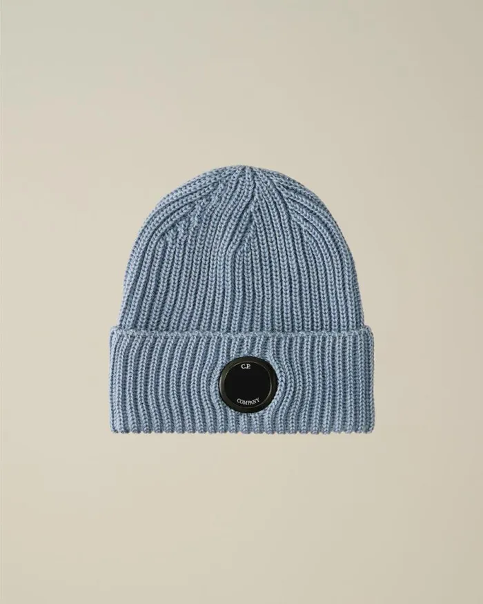 CP Company Hats Extra Fine Merino Wool Lens Beanie Flint Stone Blue 8211 Man
