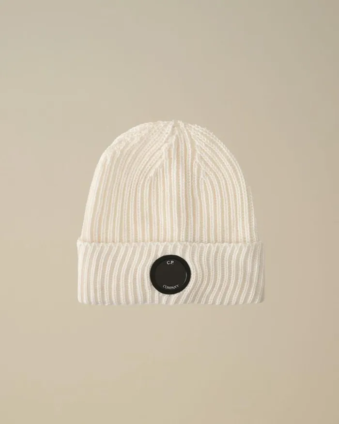 CP Company Hats Extra Fine Merino Wool Lens Beanie Gauze White 8211 Man
