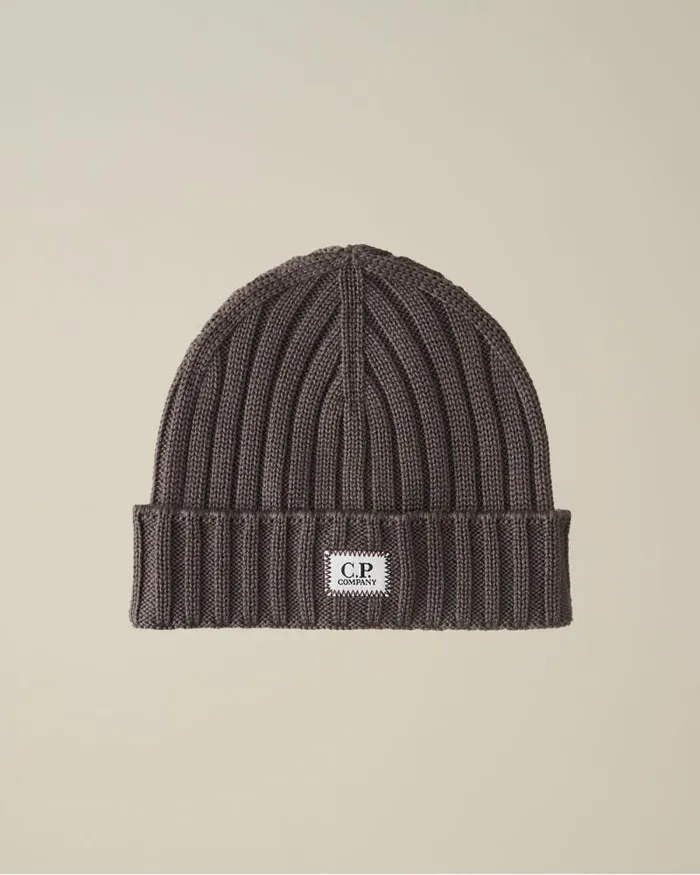 CP Company Hats Extra Fine Merino Wool Logo Beanie Boulevard Violet 8211 Man