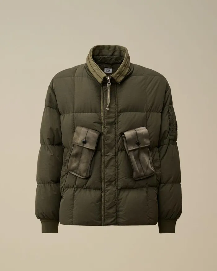 CP Company Jacket and Coats Flatt Nylon Short Down Jacket Grape Leaf Green 8211 Man