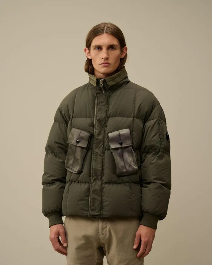 CP Company Jacket and Coats Flatt Nylon Short Down Jacket Grape Leaf Green 8211 Man