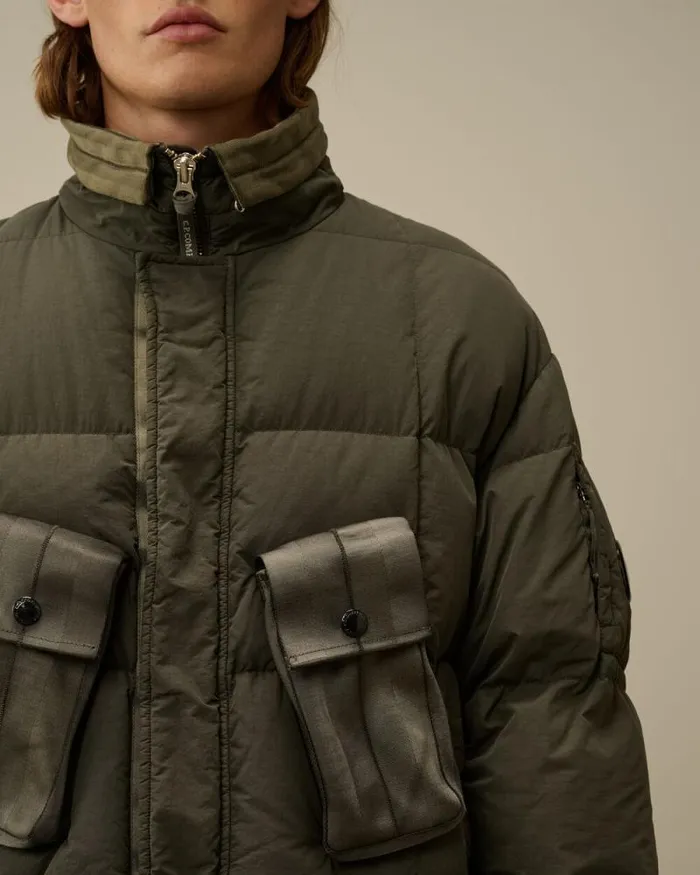 CP Company Jacket and Coats Flatt Nylon Short Down Jacket Grape Leaf Green 8211 Man