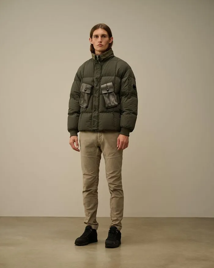 CP Company Jacket and Coats Flatt Nylon Short Down Jacket Grape Leaf Green 8211 Man