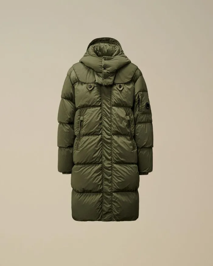 CP Company Jacket and Coats NycraR Buttoned Hood Long Down Jacket Grape Leaf Green 8211 Man