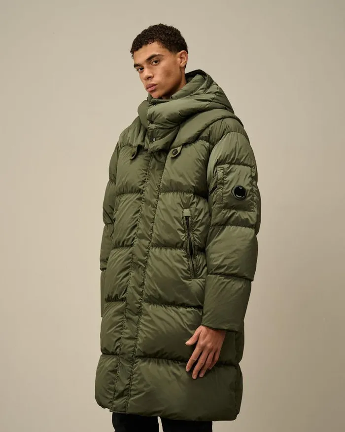 CP Company Jacket and Coats NycraR Buttoned Hood Long Down Jacket Grape Leaf Green 8211 Man