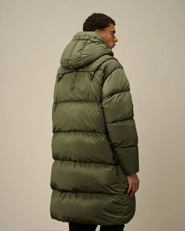 CP Company Jacket and Coats NycraR Buttoned Hood Long Down Jacket Grape Leaf Green 8211 Man