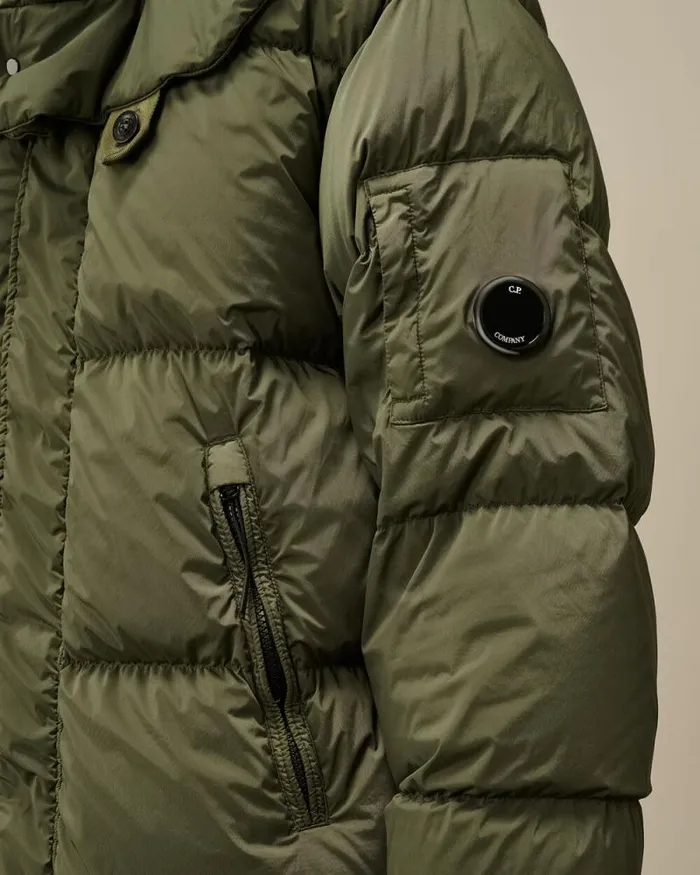CP Company Jacket and Coats NycraR Buttoned Hood Long Down Jacket Grape Leaf Green 8211 Man