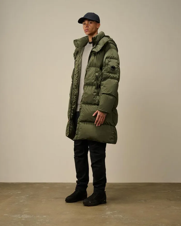 CP Company Jacket and Coats NycraR Buttoned Hood Long Down Jacket Grape Leaf Green 8211 Man