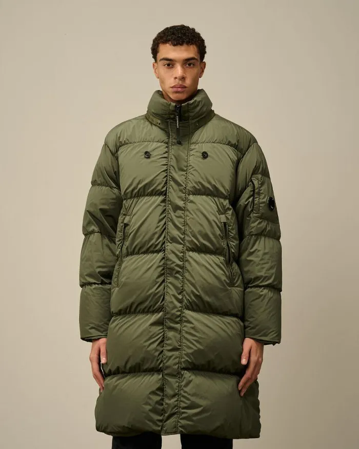 CP Company Jacket and Coats NycraR Buttoned Hood Long Down Jacket Grape Leaf Green 8211 Man