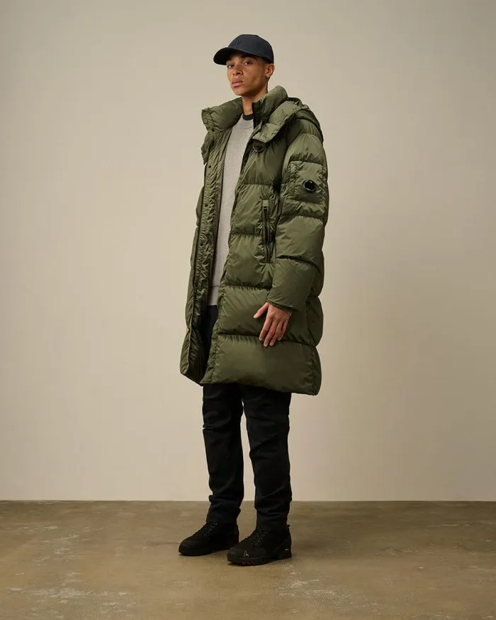 CP Company Jacket and Coats NycraR Buttoned Hood Long Down Jacket Grape Leaf Green 8211 Man