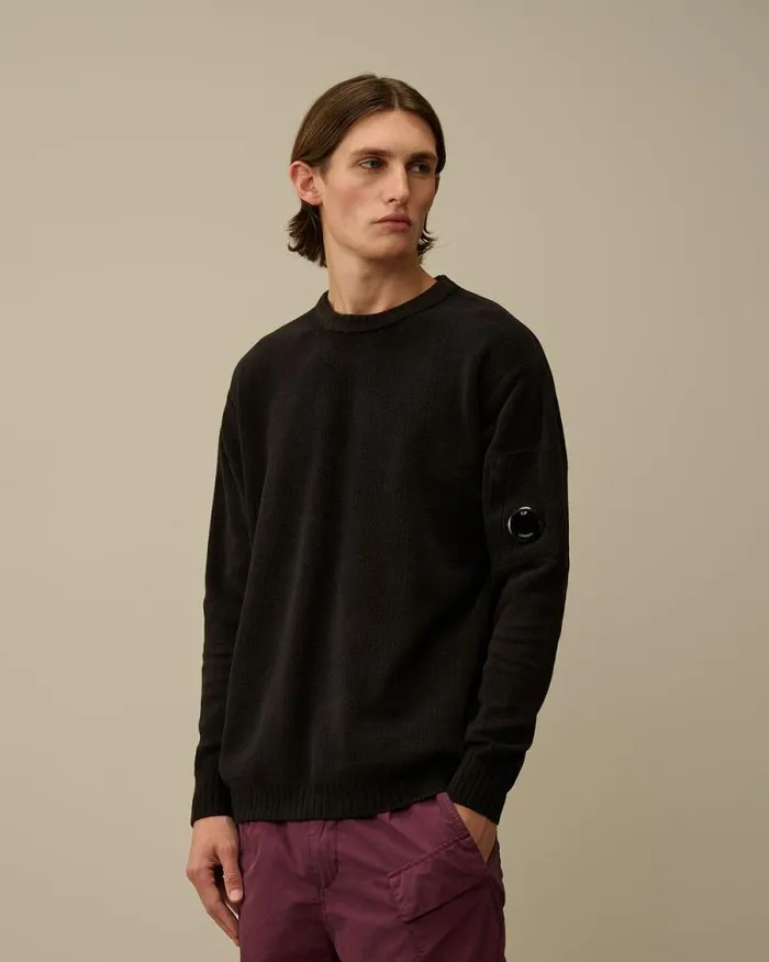CP Company Jumpers Cotton Chenille Crewneck Knit Black 8211 Man