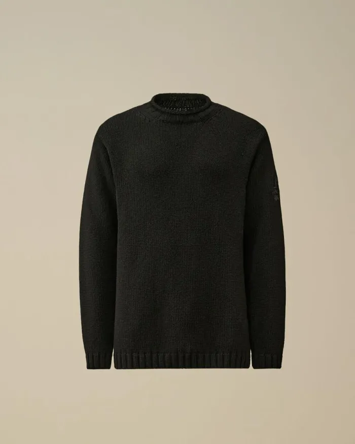 CP Company Jumpers Lambswool GRS Boxy Crew Neck Knit Black 8211 Man