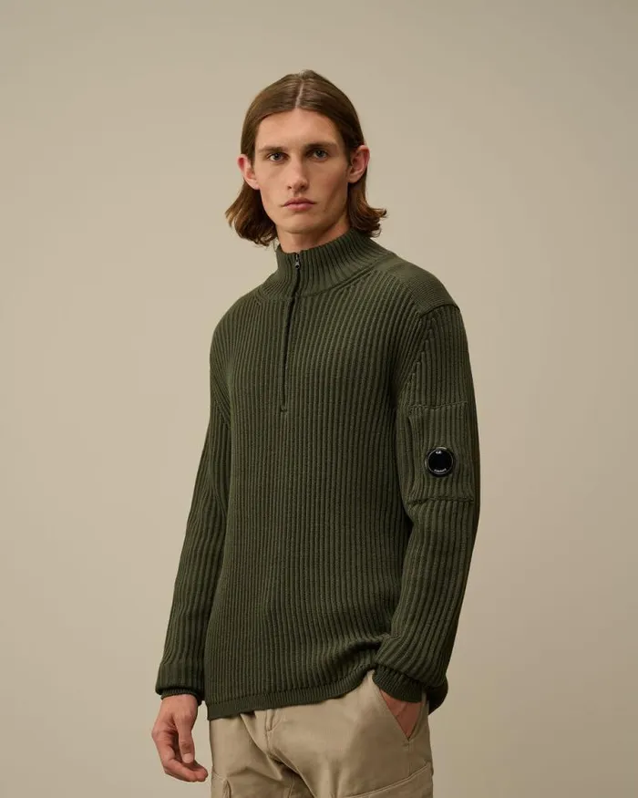 CP Company Jumpers ReWool Half Zip Knit Grape Leaf Green 8211 Man