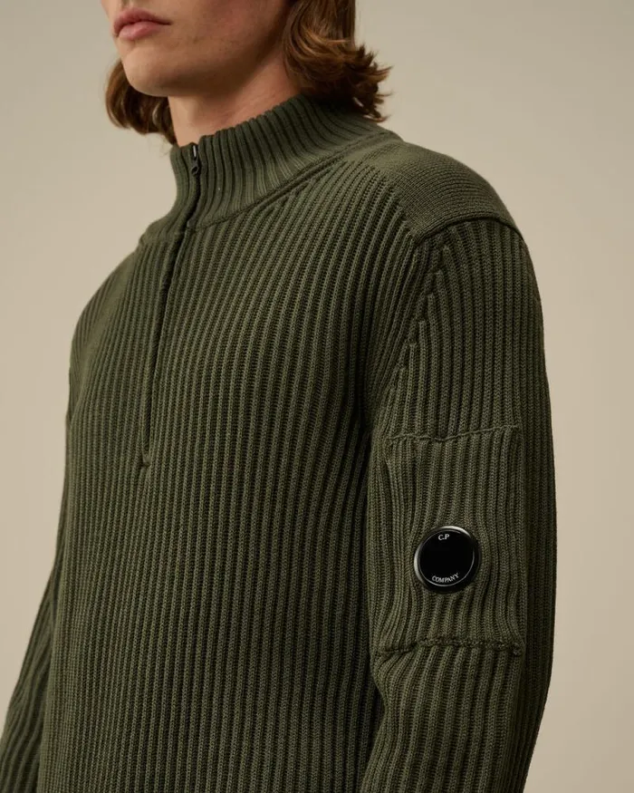 CP Company Jumpers ReWool Half Zip Knit Grape Leaf Green 8211 Man