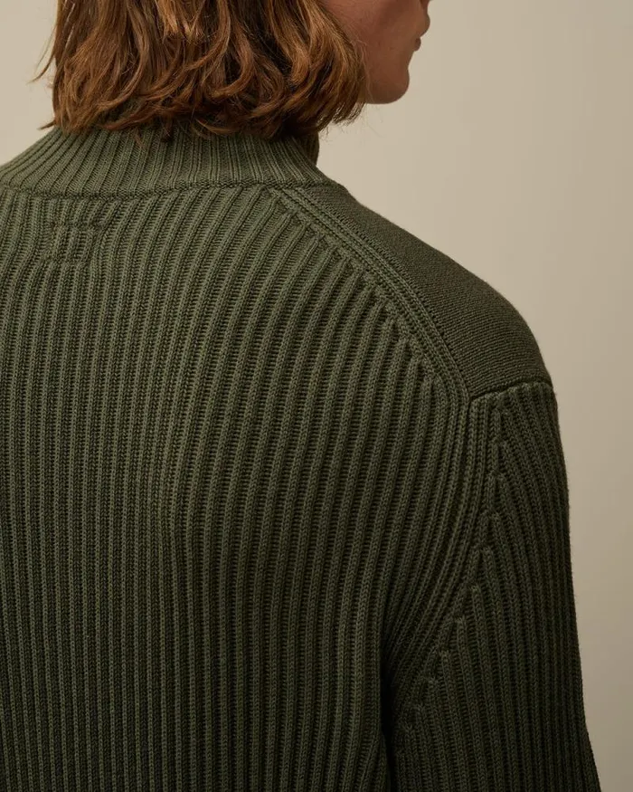 CP Company Jumpers ReWool Half Zip Knit Grape Leaf Green 8211 Man