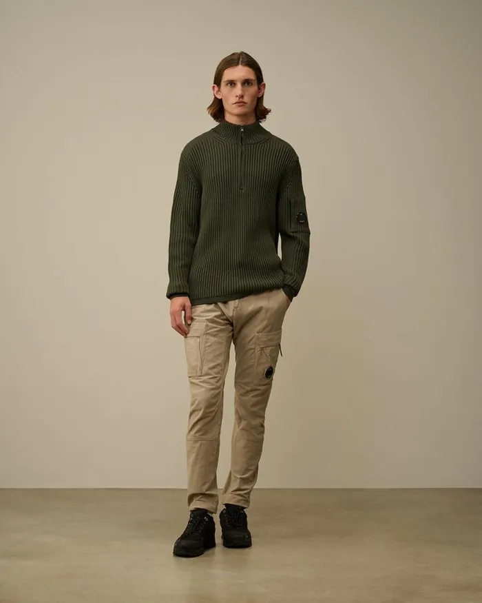 CP Company Jumpers ReWool Half Zip Knit Grape Leaf Green 8211 Man
